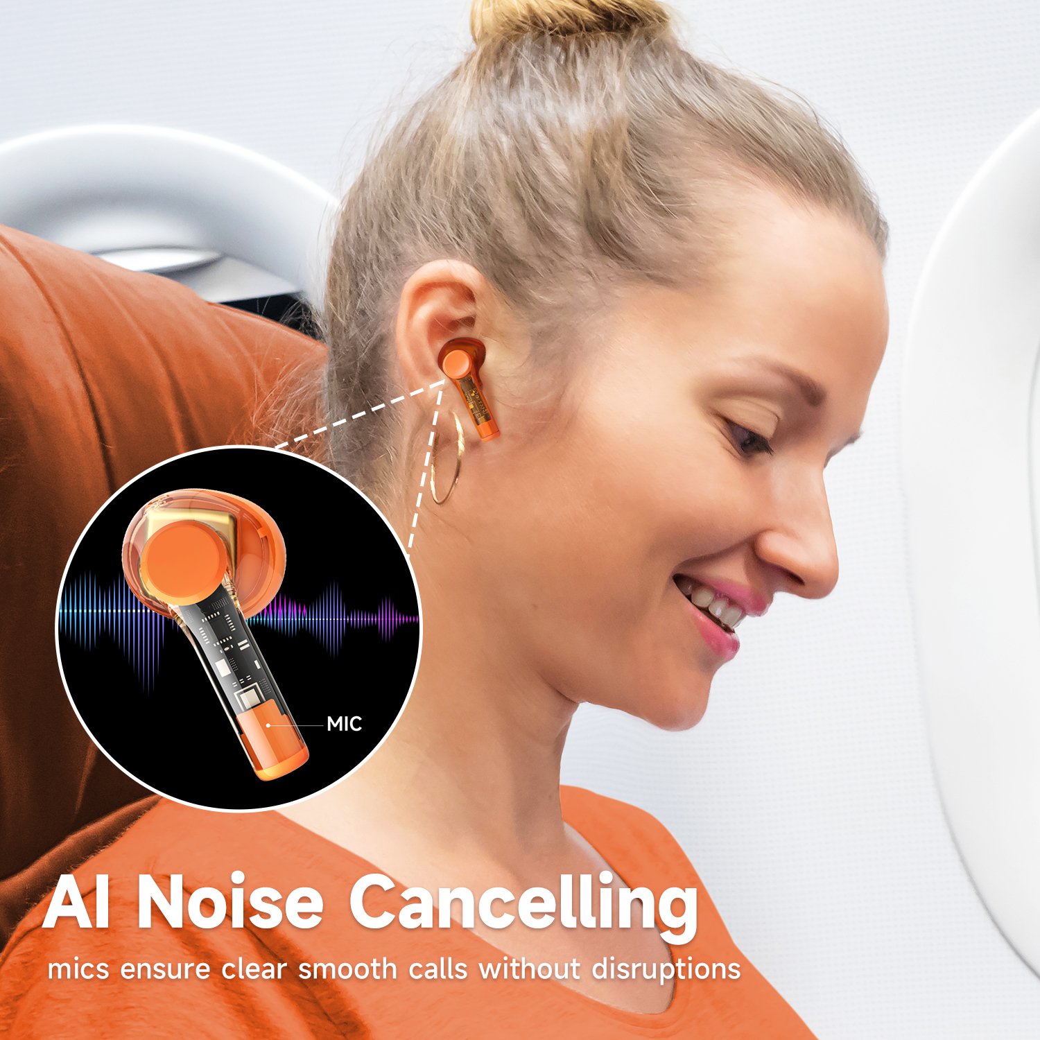 Truefree T3 Kabellose Ohrhörer, halboffene Bluetooth 5.3-Kopfhörer mit KI-Rauschunterdrückung für Anrufe, 28 Stunden Spielzeit, 13-mm-Treiber, 40-ms-Spielmodus, transparentes Design