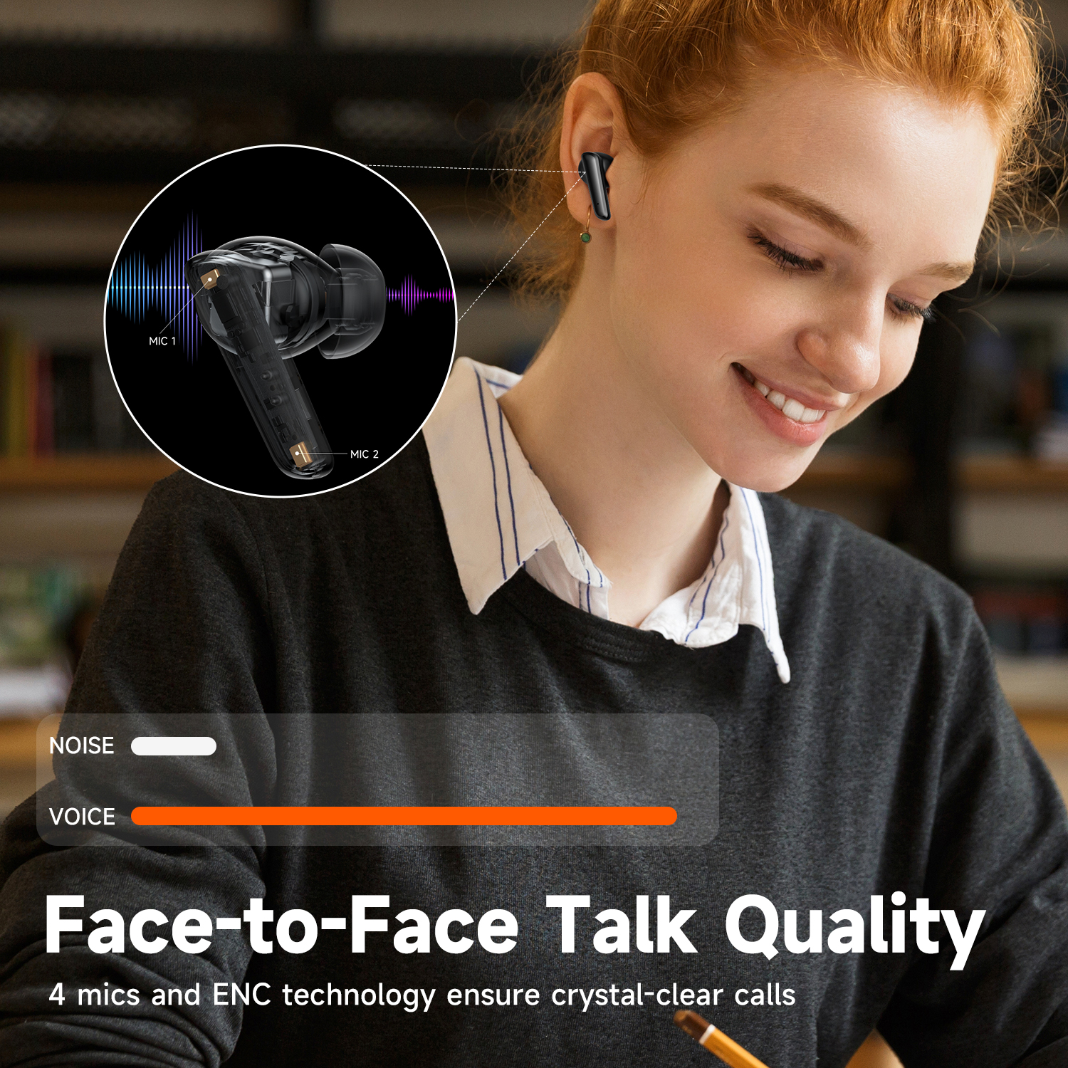 Truefree T2 Kabellose Ohrhörer, Bluetooth 5.3-Kopfhörer mit 4 Mikrofonen, Geräuschunterdrückung für iOS/Android/Laptop, Gaming/tiefe Bässe, 23 Stunden Spielzeit, mehrere Ohrstöpsel (S/M/L)