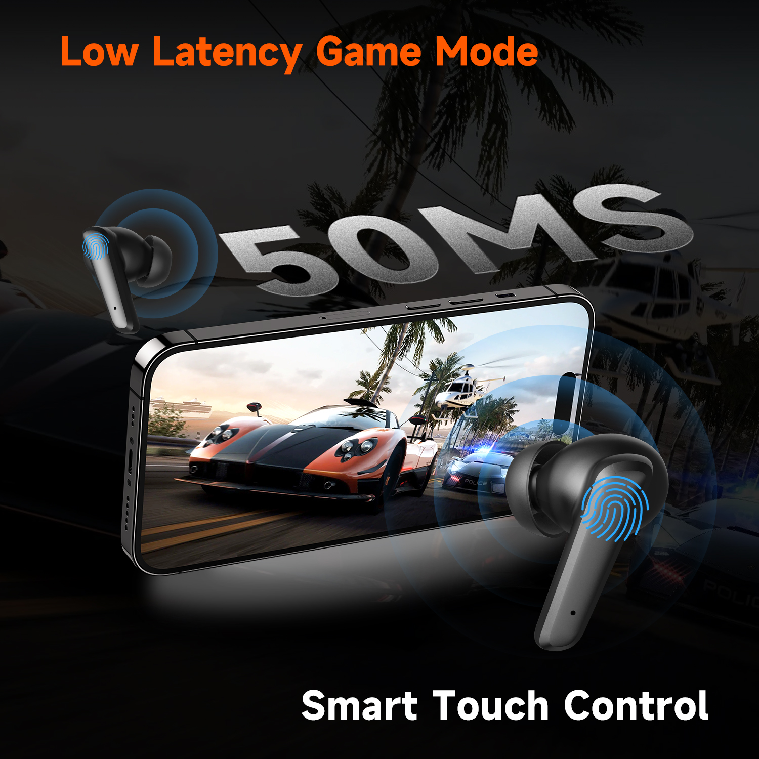 Truefree T2 Kabellose Ohrhörer, Bluetooth 5.3-Kopfhörer mit 4 Mikrofonen, Geräuschunterdrückung für iOS/Android/Laptop, Gaming/tiefe Bässe, 23 Stunden Spielzeit, mehrere Ohrstöpsel (S/M/L)