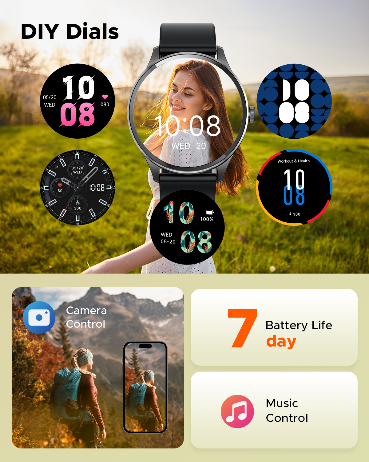 Truefree Watch GT2 Smartwatch mit Bluetooth-Anrufen, intelligenten Benachrichtigungen, Fitness-Tracker mit über 100 Sportmodi, Blutsauerstoff-, Herzfrequenz-, Schlaf-, Stress-Gesundheitsmonitor, DIY-Zifferblätter, IP68 wasserdicht