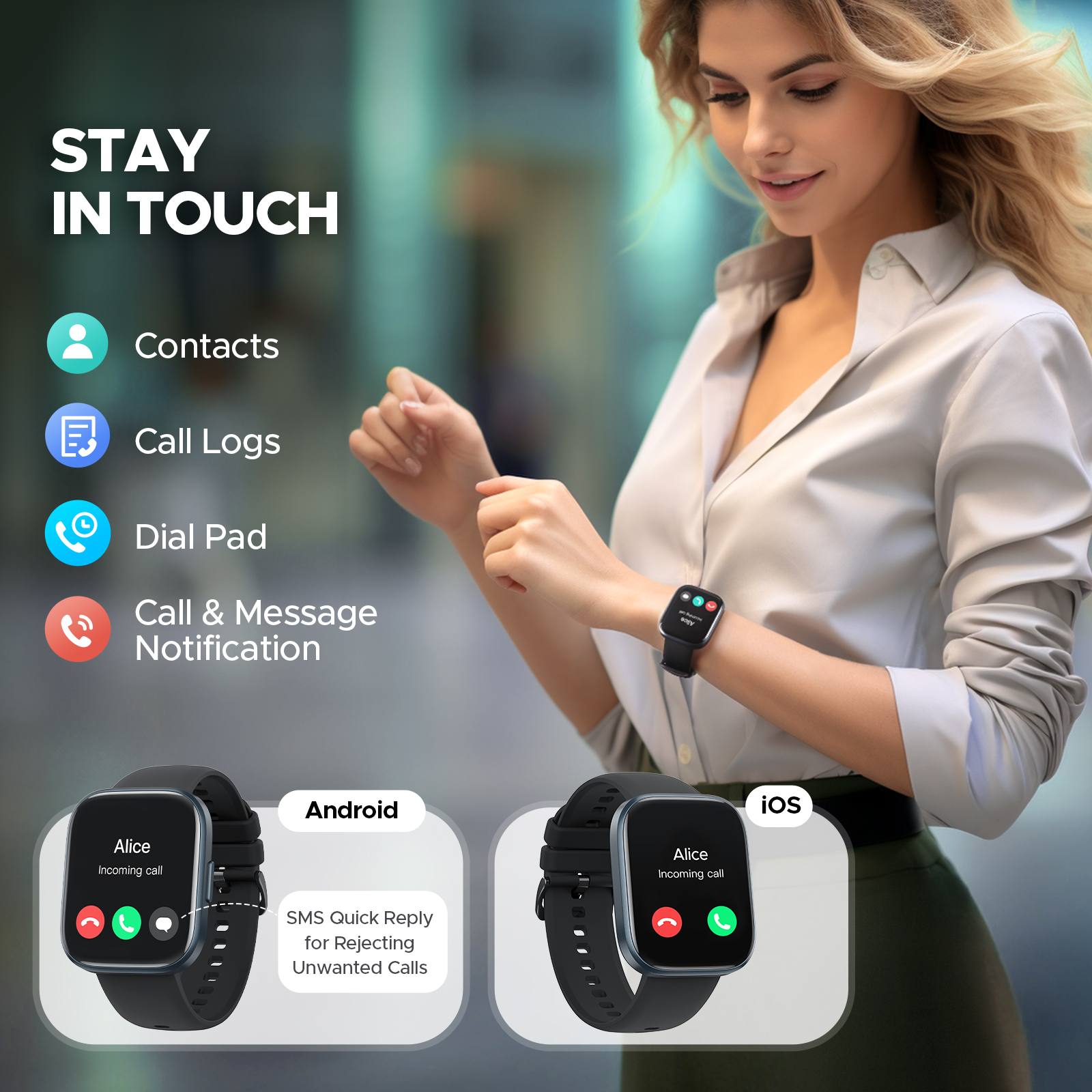 Truefree GT1 Smart Watch: 1,96-Zoll-Voll-Touchscreen, Herzfrequenz-, Schlafmonitor, IP68 wasserdicht, 24 Sportmodi, Schrittzähler, kompatibel mit Android/iOS.
