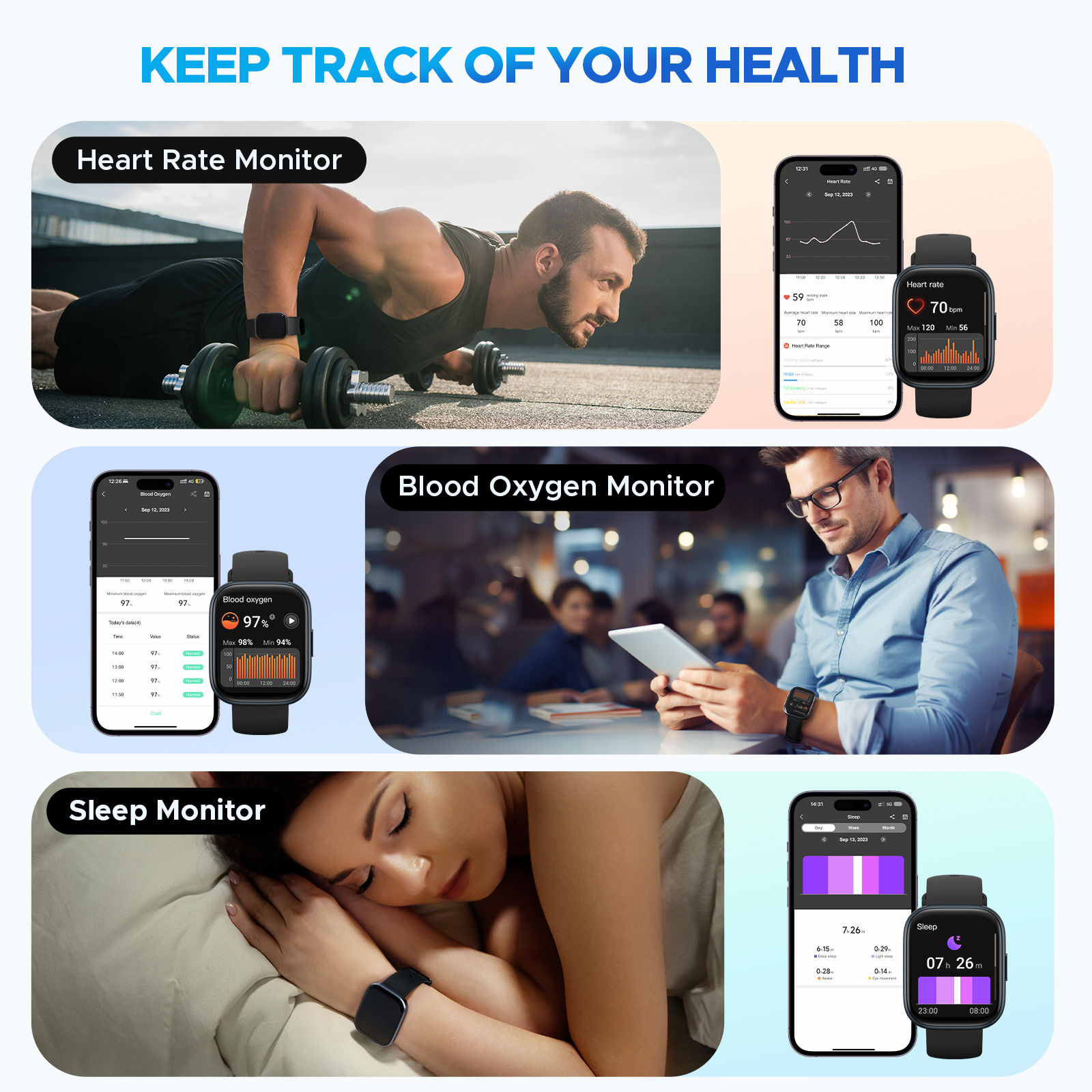 Truefree GT1 Smart Watch: 1,96-Zoll-Voll-Touchscreen, Herzfrequenz-, Schlafmonitor, IP68 wasserdicht, 24 Sportmodi, Schrittzähler, kompatibel mit Android/iOS.