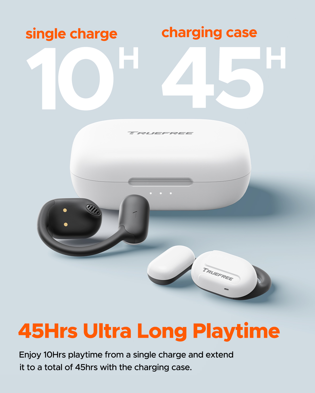 Truefree O1 Open-Ear-Kopfhörer, Bluetooth 5.3-Ohrhörer mit Ohrbügel, Over-Ear-Luftleitung für Sport, 4 Mikrofone für klare Anrufe, 45 Stunden Spielzeit, 16,2 mm verstärkter Bass, App-Steuerung – Weiß
