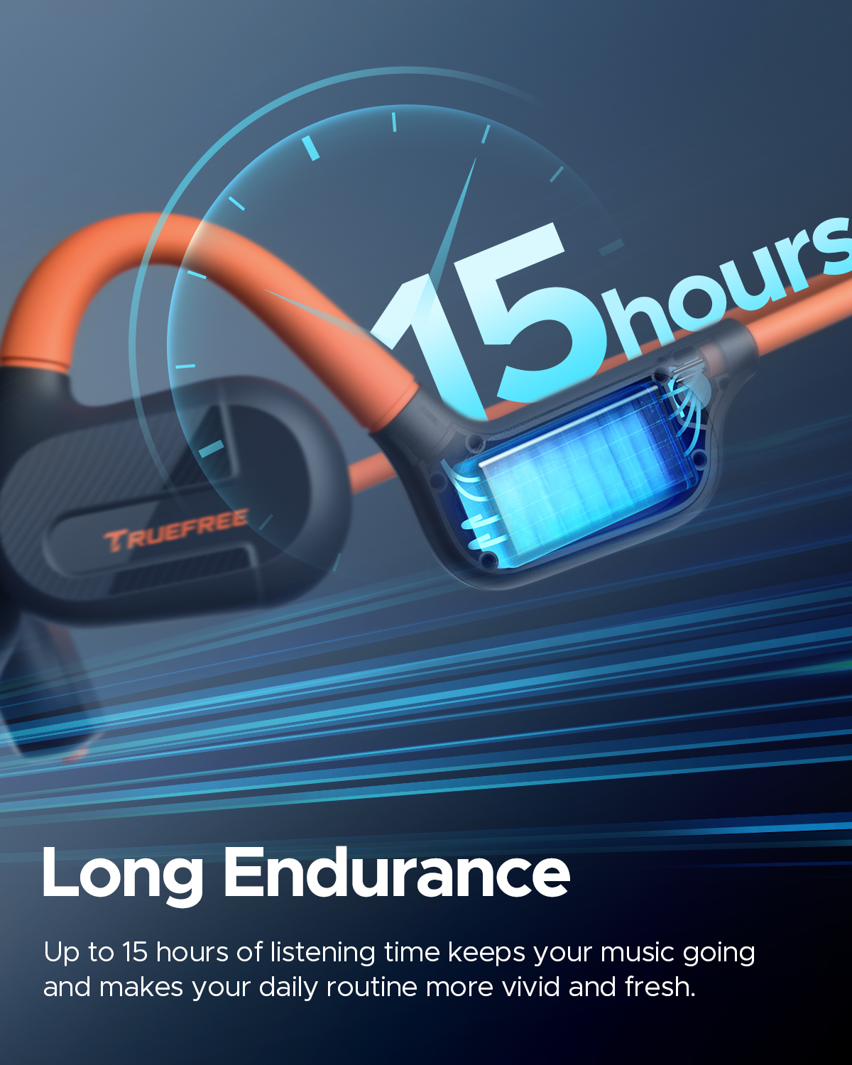Truefree F2 Open-Ear-Kopfhörer, Air Conduction Bluetooth 5.3 Kabellose Kopfhörer für Sport, 15 Stunden Spielzeit, 16,2 mm verstärkter Bass, Dual-Mikrofon, Multipoint-Verbindung, App-Steuerung, Laufen, Radfahren