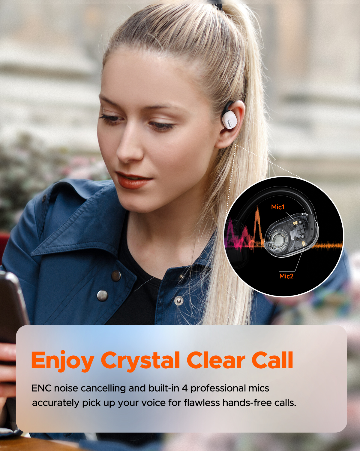 Truefree O1 Open-Ear-Kopfhörer, Bluetooth 5.3-Ohrhörer mit Ohrbügel, Over-Ear-Luftleitung für Sport, 4 Mikrofone für klare Anrufe, 45 Stunden Spielzeit, 16,2 mm verstärkter Bass, App-Steuerung – Weiß