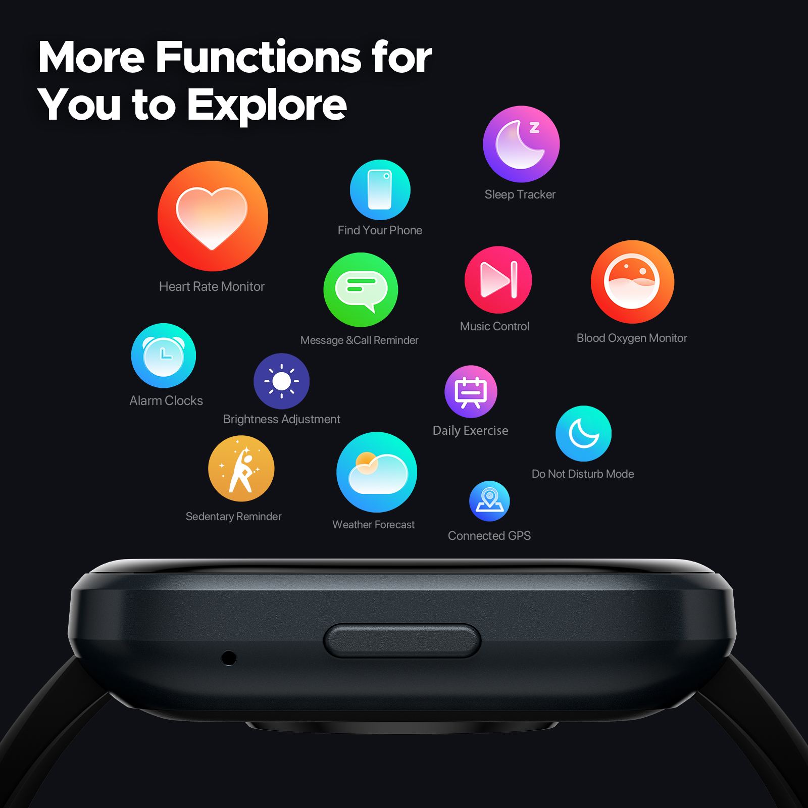 Truefree GT1 Smart Watch: 1,96-Zoll-Voll-Touchscreen, Herzfrequenz-, Schlafmonitor, IP68 wasserdicht, 24 Sportmodi, Schrittzähler, kompatibel mit Android/iOS.