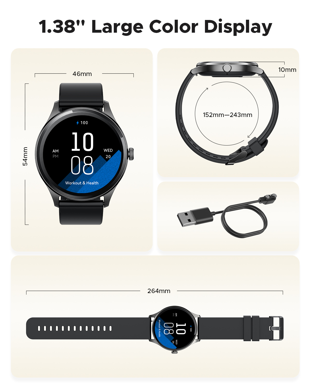 Truefree Watch GT2 Smartwatch mit Bluetooth-Anrufen, intelligenten Benachrichtigungen, Fitness-Tracker mit über 100 Sportmodi, Blutsauerstoff-, Herzfrequenz-, Schlaf-, Stress-Gesundheitsmonitor, DIY-Zifferblätter, IP68 wasserdicht