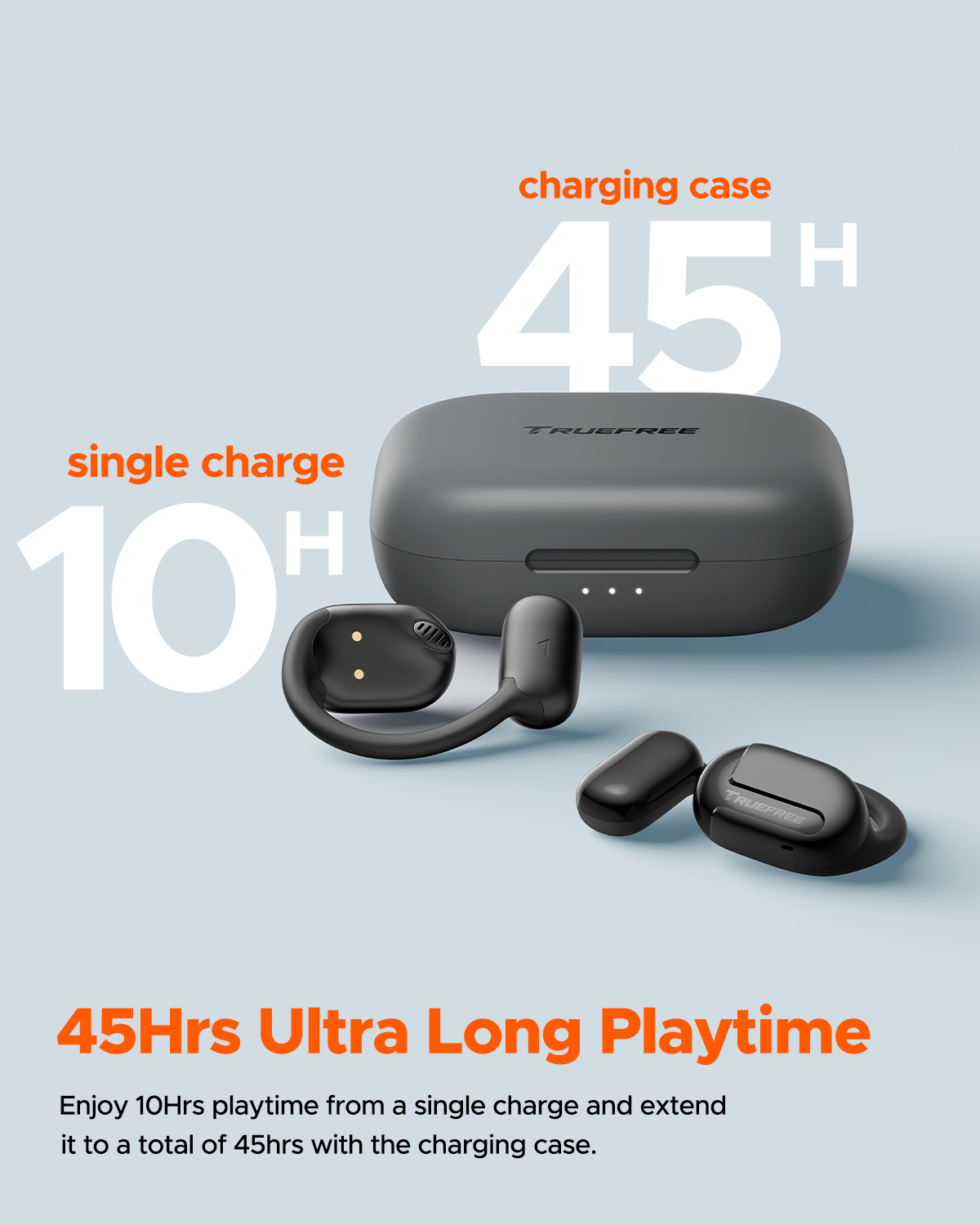 Truefree O1 Open-Ear-Kopfhörer, Bluetooth 5.3-Ohrhörer mit Ohrbügel, Over-Ear-Luftleitung für Sport, 4 Mikrofone für klare Anrufe, 45 Stunden Spielzeit, 16,2 mm verstärkter Bass, App-Steuerung – Schwarz