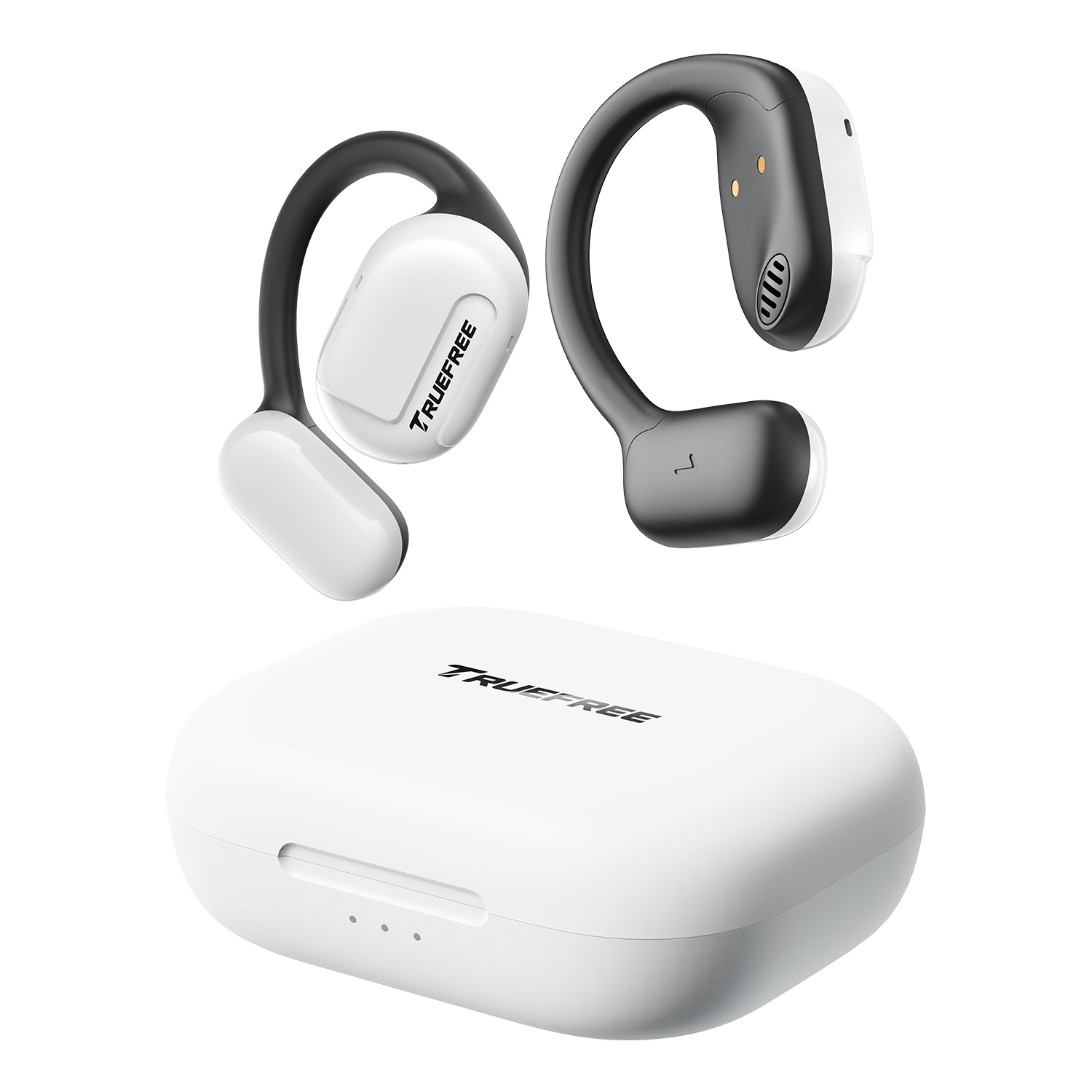 Truefree O1 Open-Ear-Kopfhörer, Bluetooth 5.3-Ohrhörer mit Ohrbügel, Over-Ear-Luftleitung für Sport, 4 Mikrofone für klare Anrufe, 45 Stunden Spielzeit, 16,2 mm verstärkter Bass, App-Steuerung – Weiß