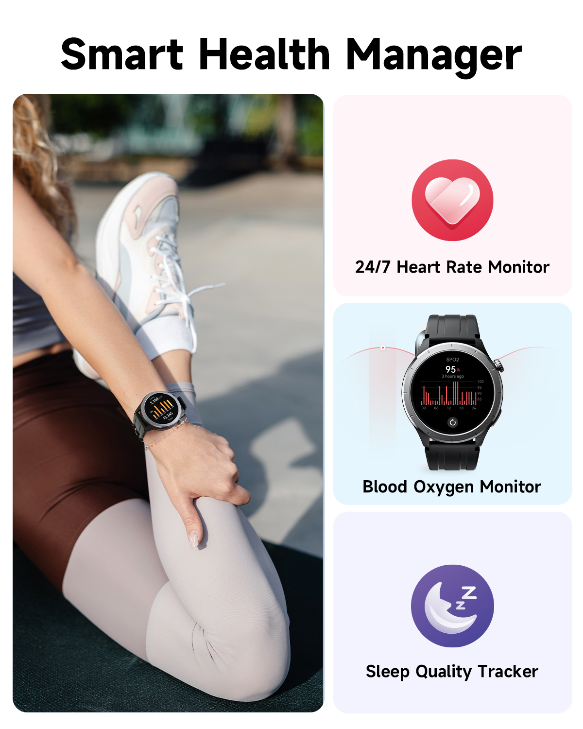 TRUEFREE Watch1 Smart Watch für Männer und Frauen, 1,53-Zoll-Fitnesstracker, Herzfrequenz-, SpO2-, Schlaf- und Stressmonitor, 127 Sportmodi, IP68 wasserdicht, Anruf- und Nachrichtenunterstützung für iPhone und Android