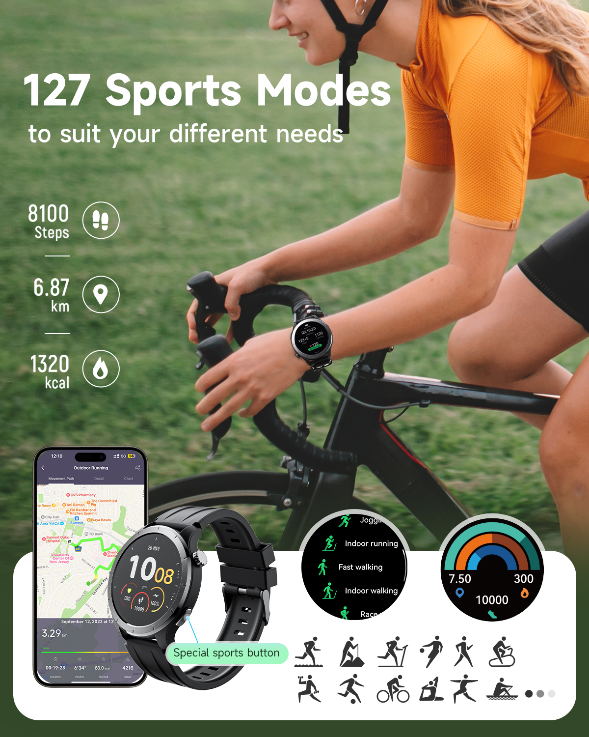 TRUEFREE Watch1 Smart Watch für Männer und Frauen, 1,53-Zoll-Fitnesstracker, Herzfrequenz-, SpO2-, Schlaf- und Stressmonitor, 127 Sportmodi, IP68 wasserdicht, Anruf- und Nachrichtenunterstützung für iPhone und Android