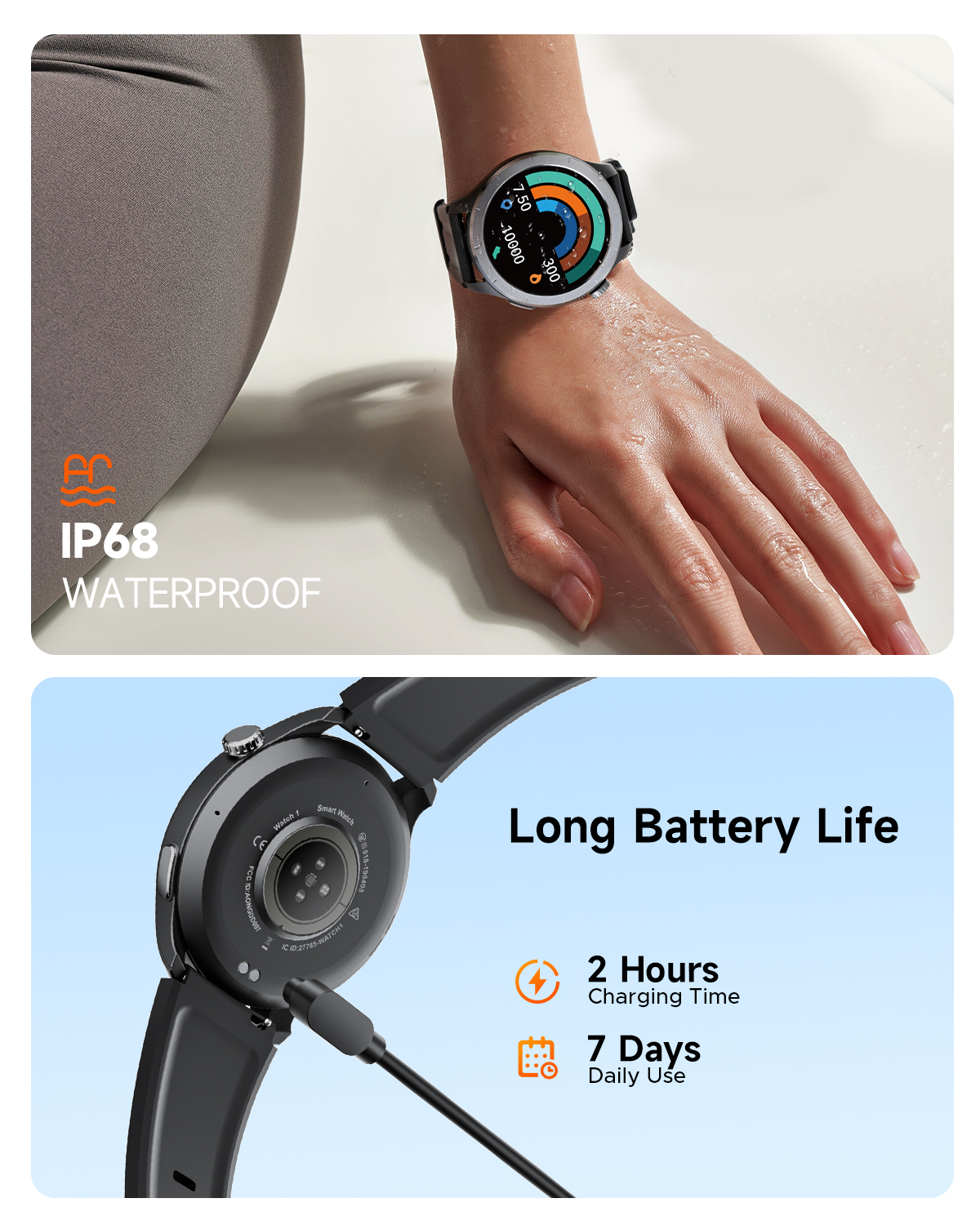 TRUEFREE Watch1 Smart Watch für Männer und Frauen, 1,53-Zoll-Fitnesstracker, Herzfrequenz-, SpO2-, Schlaf- und Stressmonitor, 127 Sportmodi, IP68 wasserdicht, Anruf- und Nachrichtenunterstützung für iPhone und Android