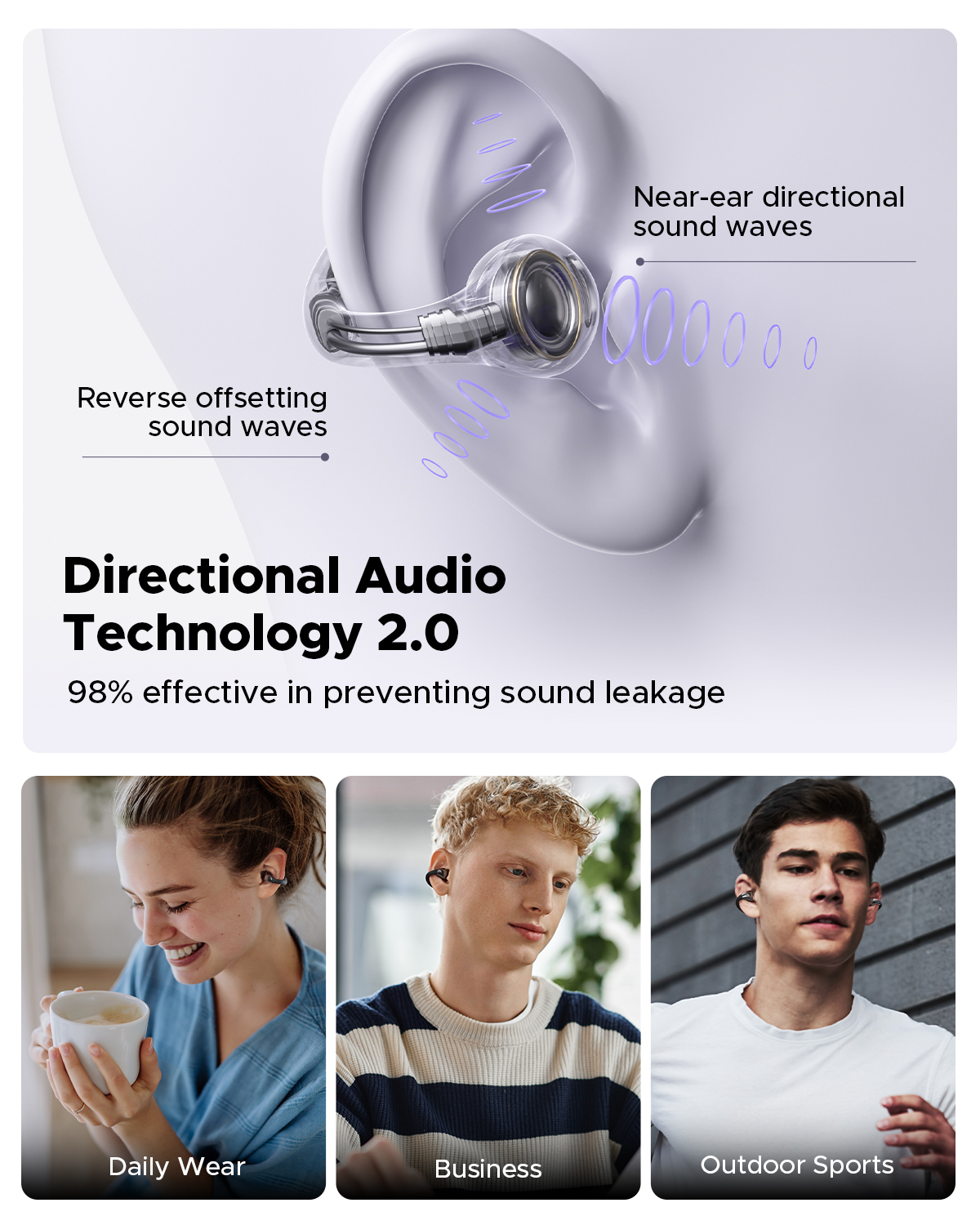 Truefree B1 Clip-On Kabellose Ohrhörer, Bluetooth 5.4, Räumlicher Klang, 10.8mm Treiber, 25H Wiedergabezeit, Klare Anrufe, Multipoint, App-Anpassbar
