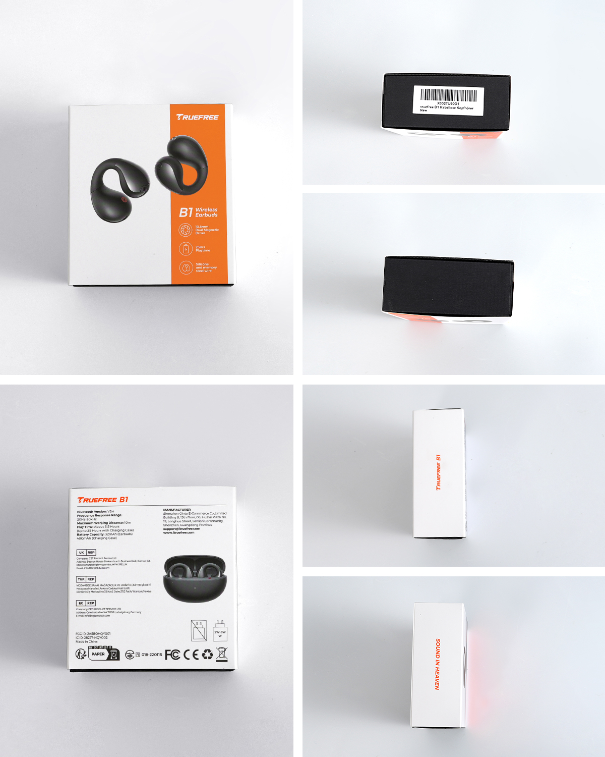 Truefree B1 Clip-On Kabellose Ohrhörer, Bluetooth 5.4, Räumlicher Klang, 10.8mm Treiber, 25H Wiedergabezeit, Klare Anrufe, Multipoint, App-Anpassbar