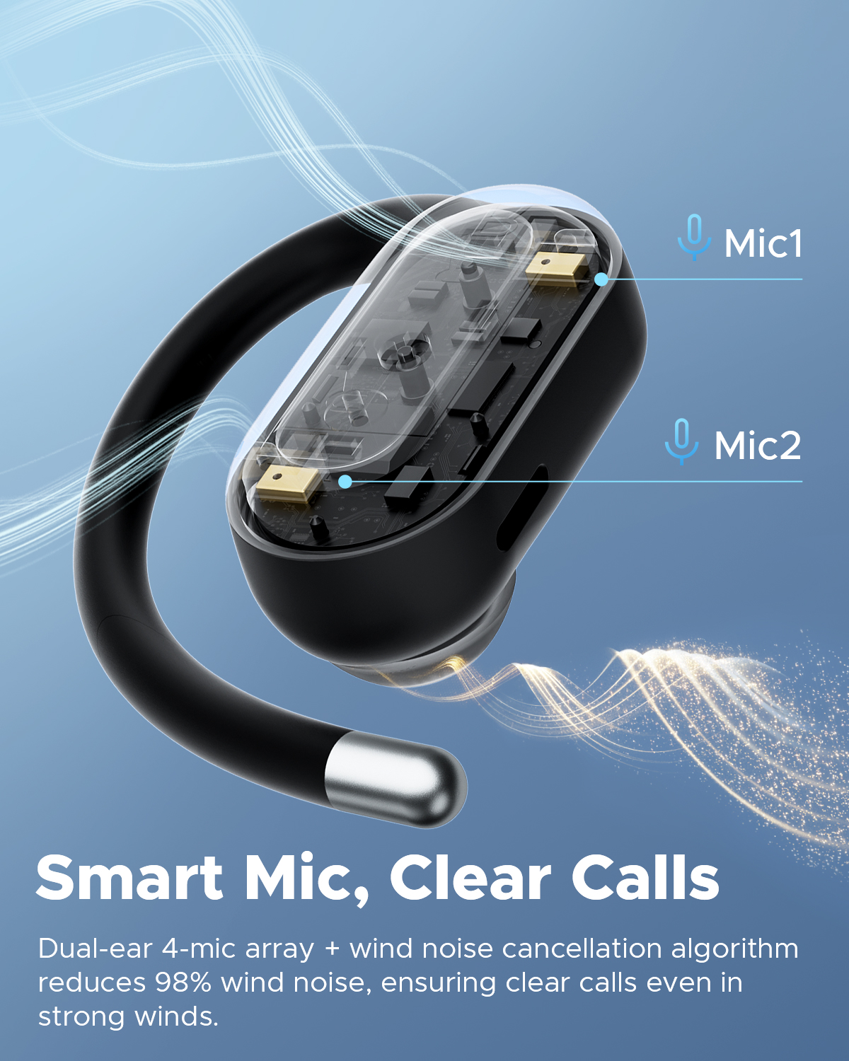 Truefree DS1 Offene Kopfhörer Kabellos Bluetooth 6.0 mit Ohrbügeln, Räumlicher Klang, 4 Mikrofone für klare Gespräche, 40h Spielzeit, Schnellladung, Multipoint, IPX5 für Sport, Fester Sitz