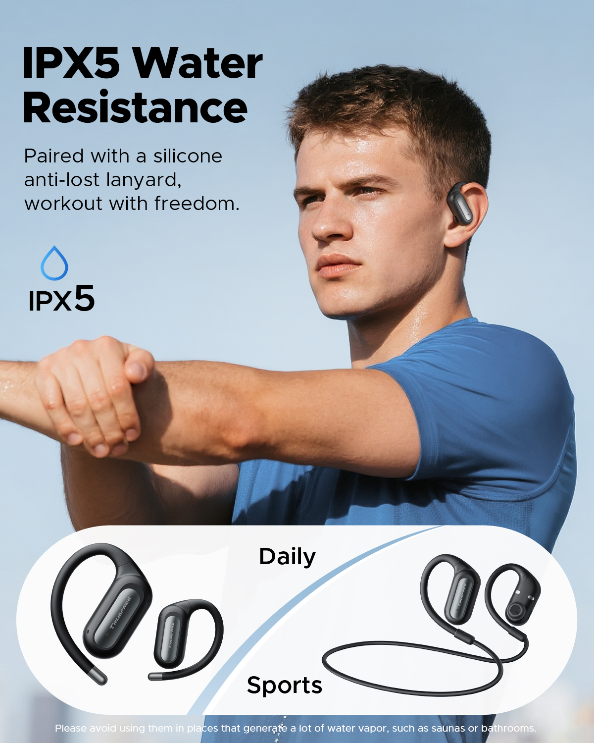 Truefree DS1 Offene Kopfhörer Kabellos Bluetooth 6.0 mit Ohrbügeln, Räumlicher Klang, 4 Mikrofone für klare Gespräche, 40h Spielzeit, Schnellladung, Multipoint, IPX5 für Sport, Fester Sitz