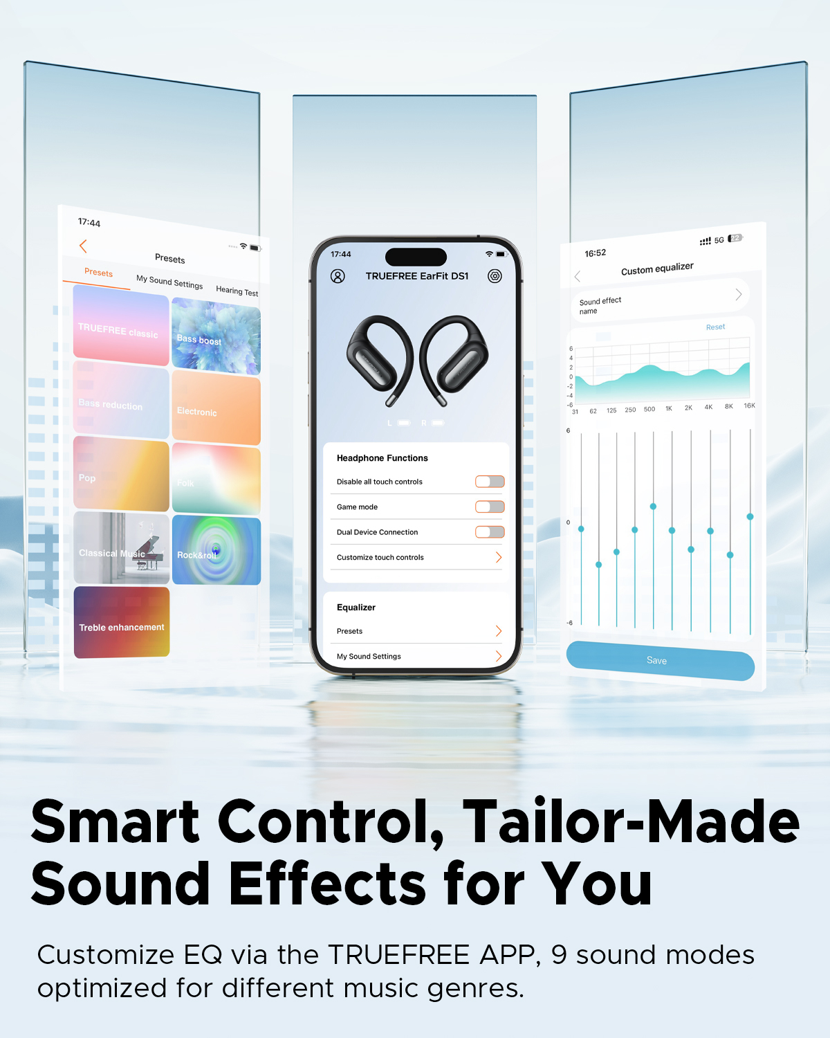 Truefree DS1 Offene Kopfhörer Kabellos Bluetooth 6.0 mit Ohrbügeln, Räumlicher Klang, 4 Mikrofone für klare Gespräche, 40h Spielzeit, Schnellladung, Multipoint, IPX5 für Sport, Fester Sitz