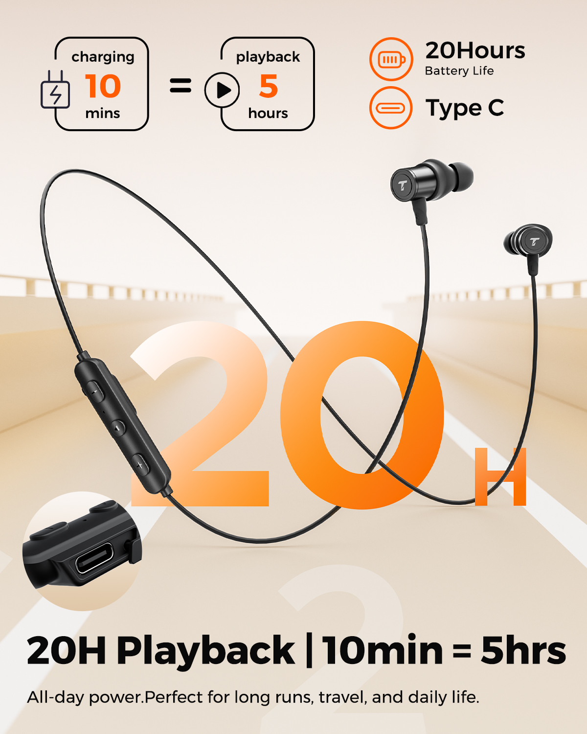 TRUEFREE HD-100 Neckband Sports Earphones, 11mm Dual-Magnetic Driver Wireless Headphones, 20H Playtime, IP67 Waterproof, Fast Charge, AI Noise Cancellation, Ultra-Low Latency, App-Enhanced EQ
